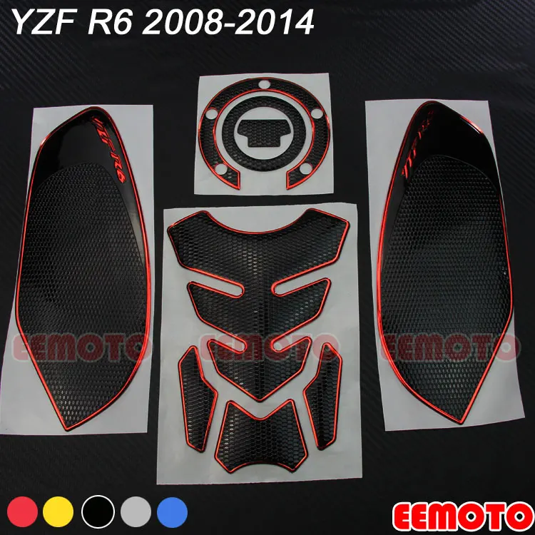 3D Moto Précieux Pad Protecteur Décoration Autocollants Décalcomanies Gaz Carburant Genou Grip Traction Côté pour YZF-R6 YZFfemale 2008-2014