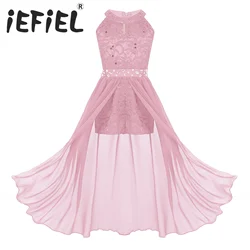 iEFiEL Chiffon Flower Girls Dress Sleeveless Wedding Party Dress Embroidery Flower Girl Wedding Dress Princess Pageant Dress