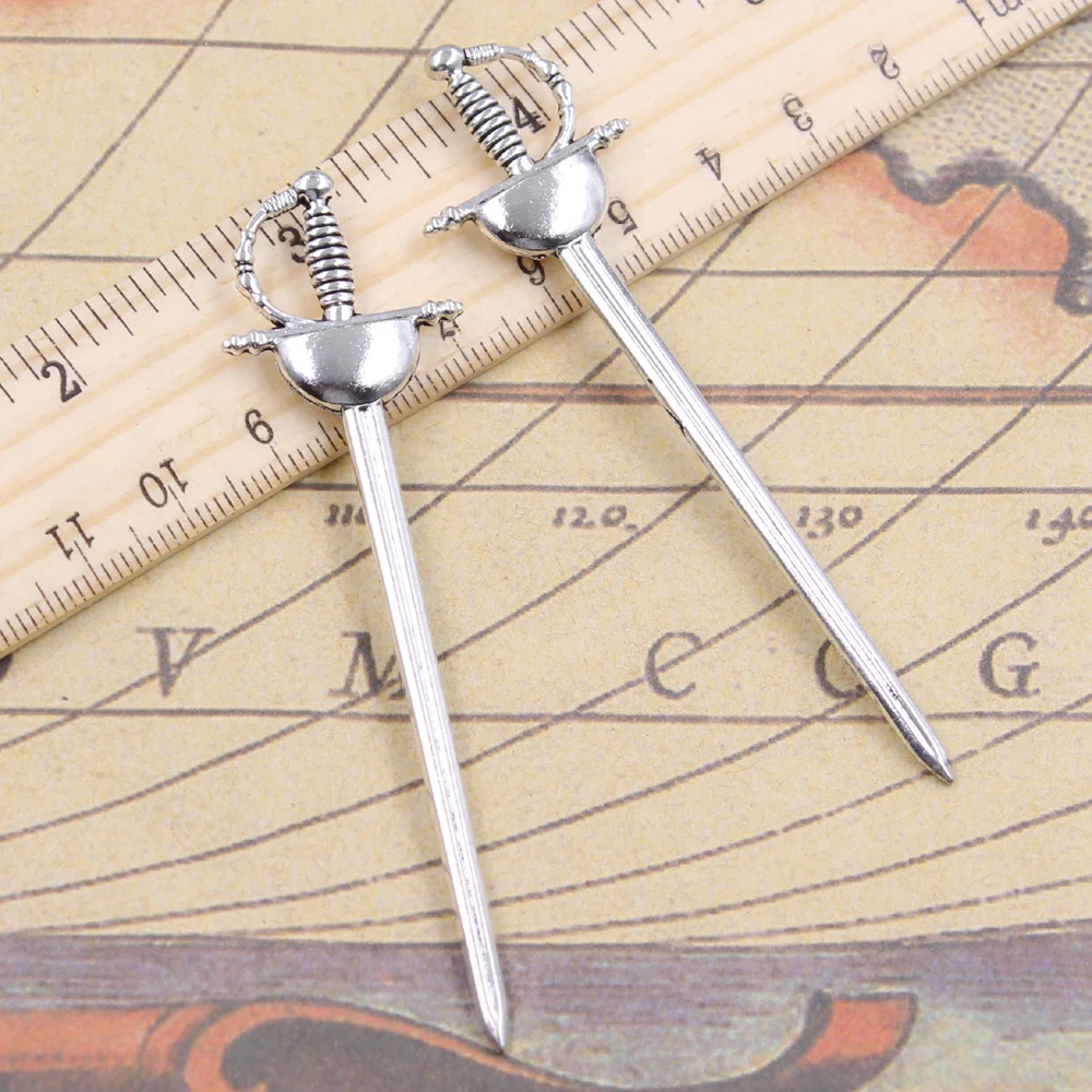 10 sztuk Charms Western miecz ogrodzenia 85x2 4mm tybetański brąz kolor srebrny wisiorki antyczna biżuteria Making DIY Handmade Craft