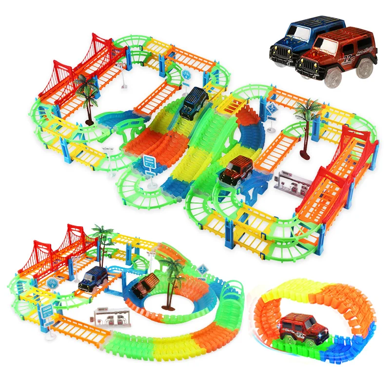 Railway Racing Track DIY Flexible Bend Rail Glowing in the Dark Electronic Flash Light Car Puzzle Toys Gift For children