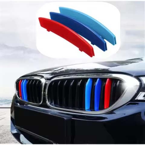 3D M Car Styling Car Front Grille Sport Strips Cover For BMW 5 E60 2004-2010 Medium Grid Three-color Strip Medium Grid Buckle