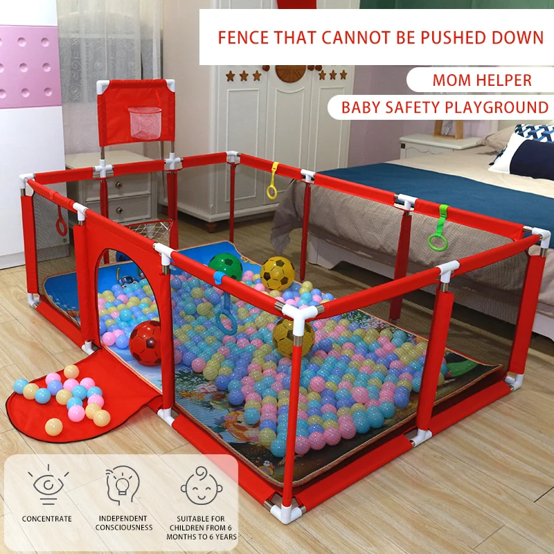 IMBABY Baby Playpen Single Door Baby Playground Basketball Football Baby Activity Fence Ball Pit Playpen for Children Park Balls