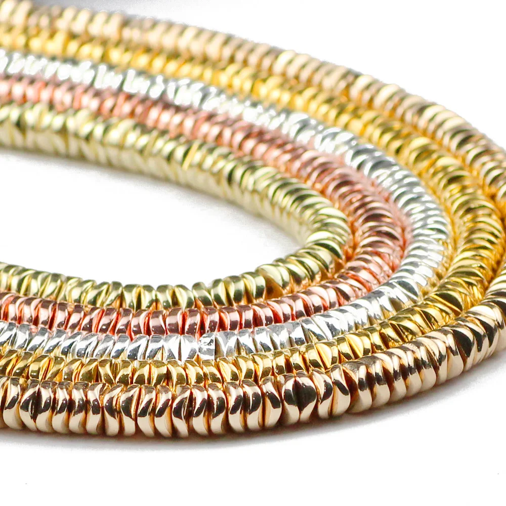 JHNBY Gold Colour Waves Spacer Hematite Natural Stone 6mm Flat round Loose Beads For Jewelry bracelets Making Diy accessories