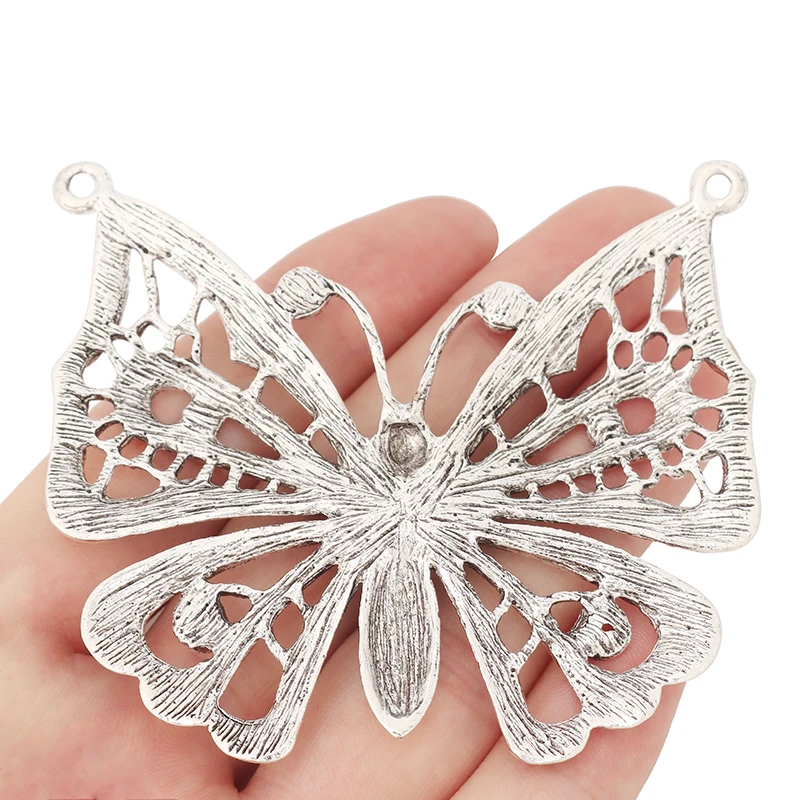 ZXZ 2pcs Tibetan Silver Huge Butterfly Charms Pendants for Necklace Jewelry Making Findings 72x64mm