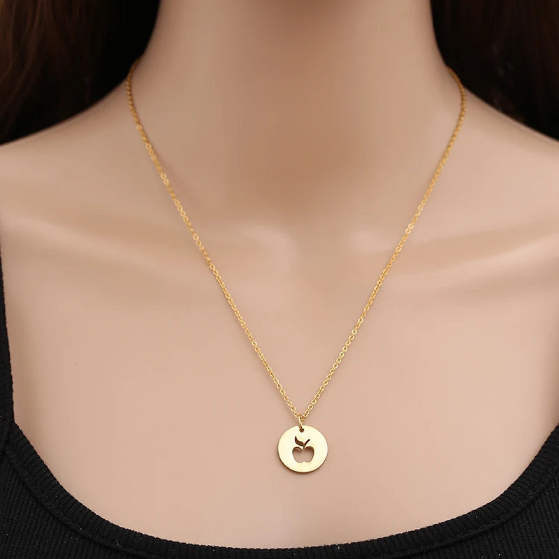 Personality Nutritionist Symbol Necklace Gold/Silver Color Hollow Apple Charm Choker Chain Round Pendant Women Jewelry Gift