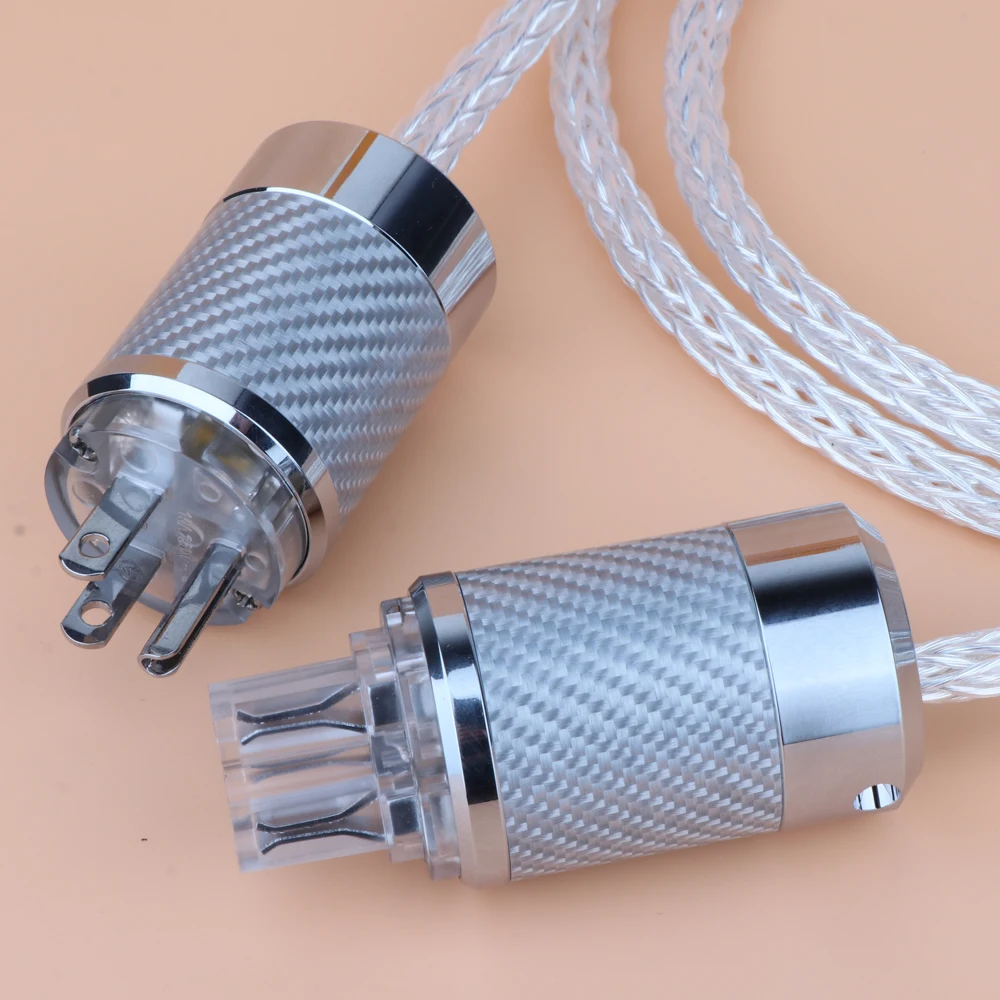 

1PCS 5N 16Cores OCC Silver Plated US Version Audio Power Cable With Carbon Fiber Power Plug Connector Plug