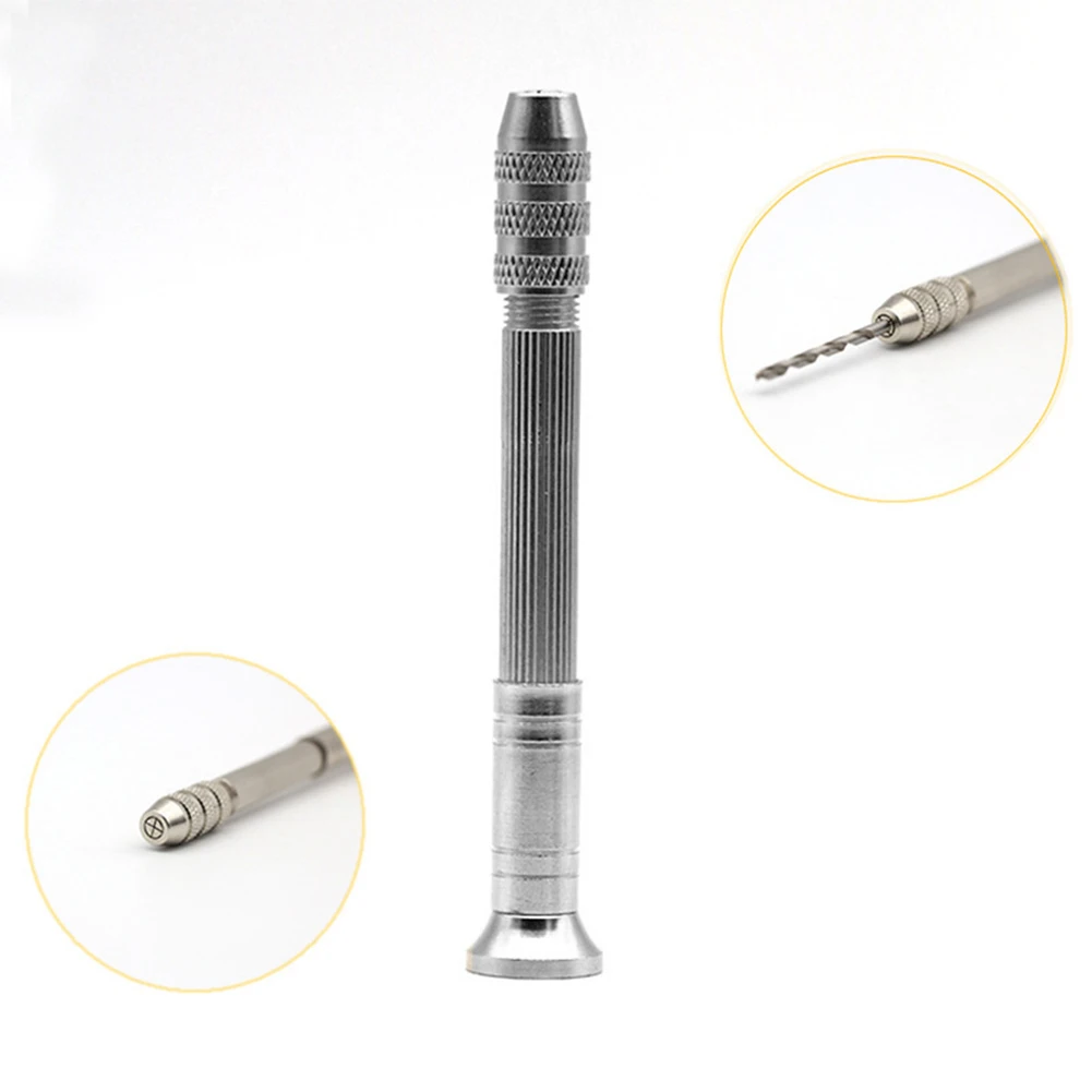DIY งานไม้เจาะเครื่องมือโรตารี่คู่มืออลูมิเนียม Micro เจาะมือ Non-Slip Handle 10Pcs เจาะ Bits