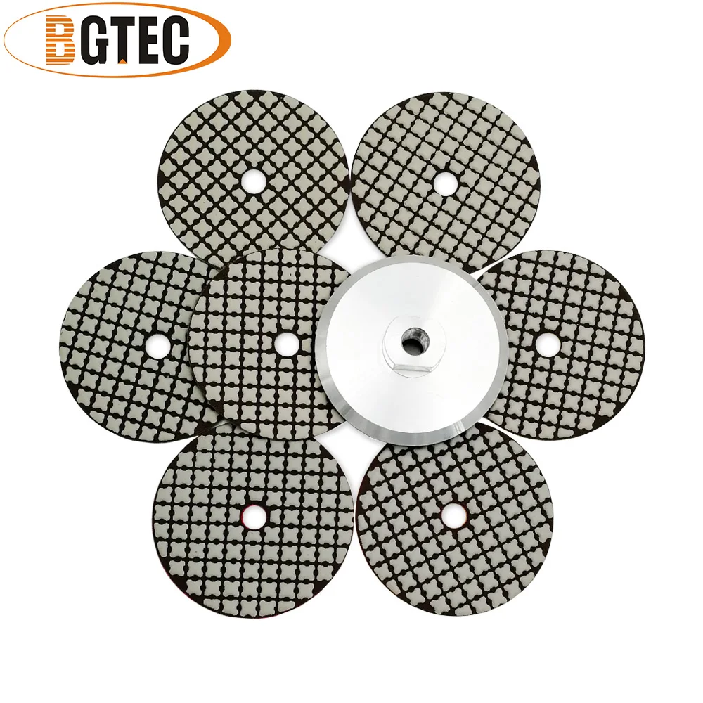 BGTEC 7pcs/set 100mm grit 50-3000  Dry Diamond Polishing Pad with  M14 Aluminum base backer 4'' griding disc for Granite Marble