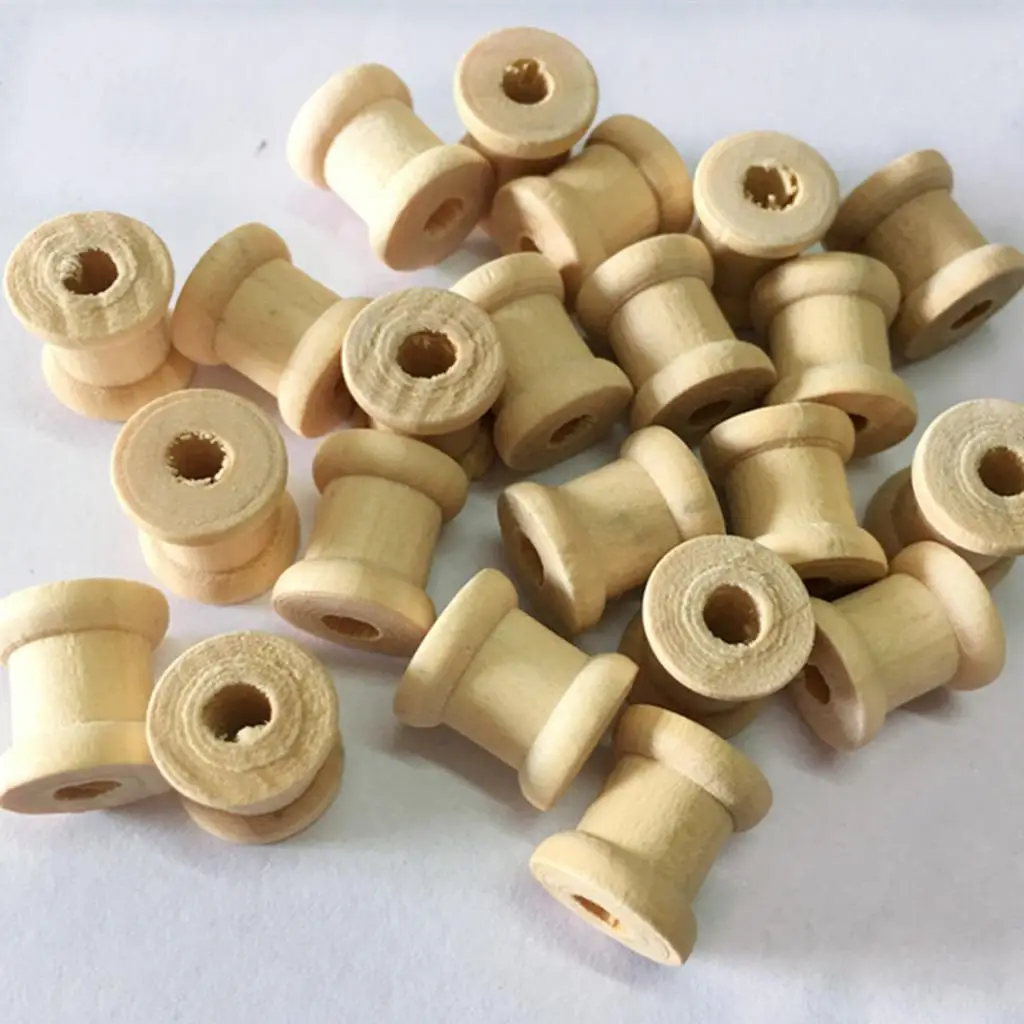 100x Wooden Empty Thread Spools For Sewing Craft Wire Ribbon Floss 14mmx12mm