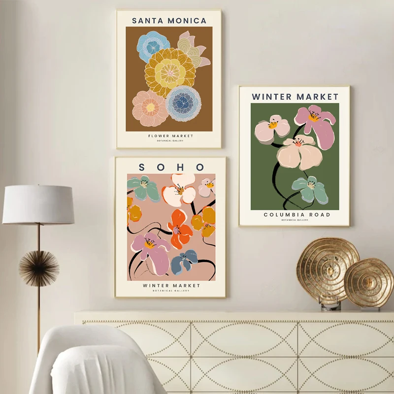Póster de flores Retro de los años 60, y 70, con estampado de Papá Noel, Soho, camino de Columbia, arte Hippie, pintura en lienzo, decoración para sala de estar