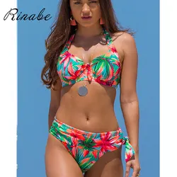 Bikini Rinabe Push Up kostium kąpielowy damski stroje plażowe w kwiaty stroje kąpielowe z nadrukiem strój kąpielowy dla kobiet wysoki stan zestawy Bikini seksowne Biquinis