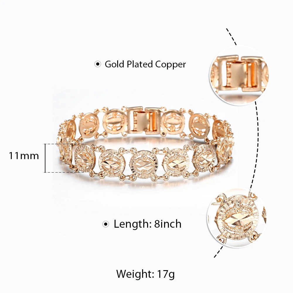 New 585 Rose Gold Color Bracelet Bangle for Women Ladies Fashion Cut Out Carved Flower Heart Oval Jewelry Party Gift HCBM04