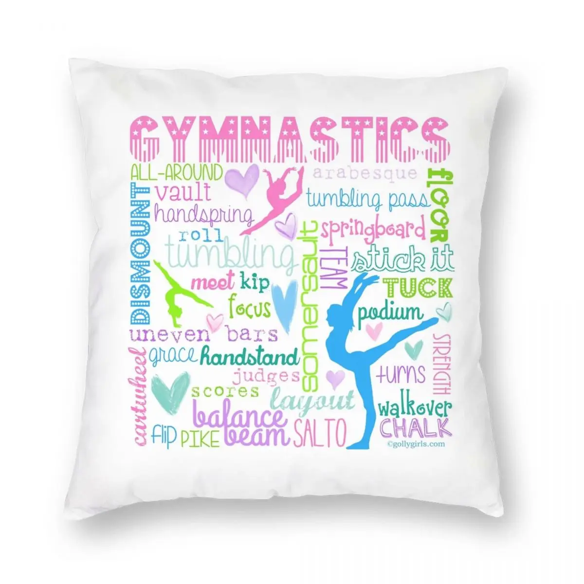 Gymnastics Typography In Pastels Square Pillowcase Polyester Linen Velvet Pattern Zip Throw Pillow Case Room Cushion Cover 45x45