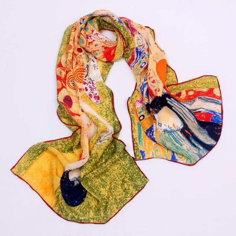 DANKEYISI Van Gogh Oil Painting Pure Silk Scarf Women Shawl Female Long Scarves Lady 100% Silk Neck Scarf Foulard Beach Cover-up