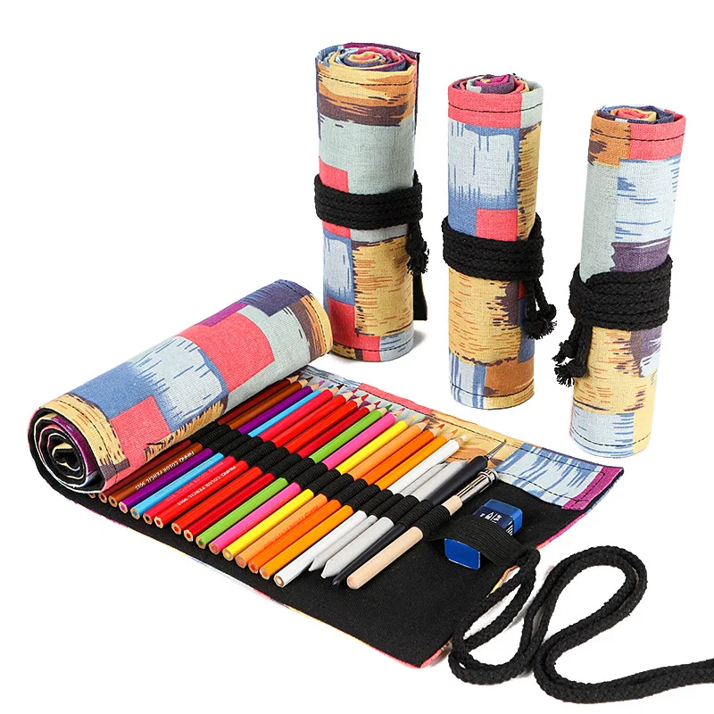 Trousse à crayons de couleur en rouleau de 12/24/36 trous, fournitures scolaires Kawaii, sac à crayons pour étudiants, jolie grande boîte à crayons,