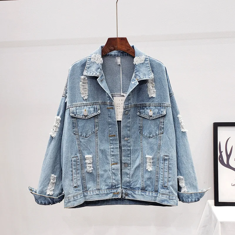 

Zoki Fashion Print Women Denim Jacket Diamonds Hole BF Jeans Coats Female Casual Loose Cowboy Outwear Streetwear Autumn New