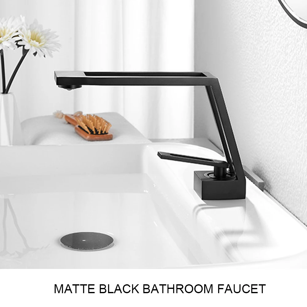 MYQualife Black Basin Brass Sink Faucet Bathroom Mixer Tap Single Handle Hot Cold Water Deck Mounted Vanity Sink Faucet Crane