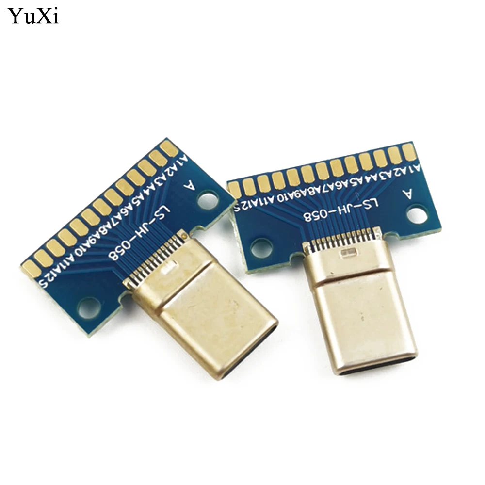 YuXi 1pcs USB 3.1 Type C Connector 24+2P female / Male Plug Receptacle Adapter to Solder Wire & Cable 24P+2P PCB Board