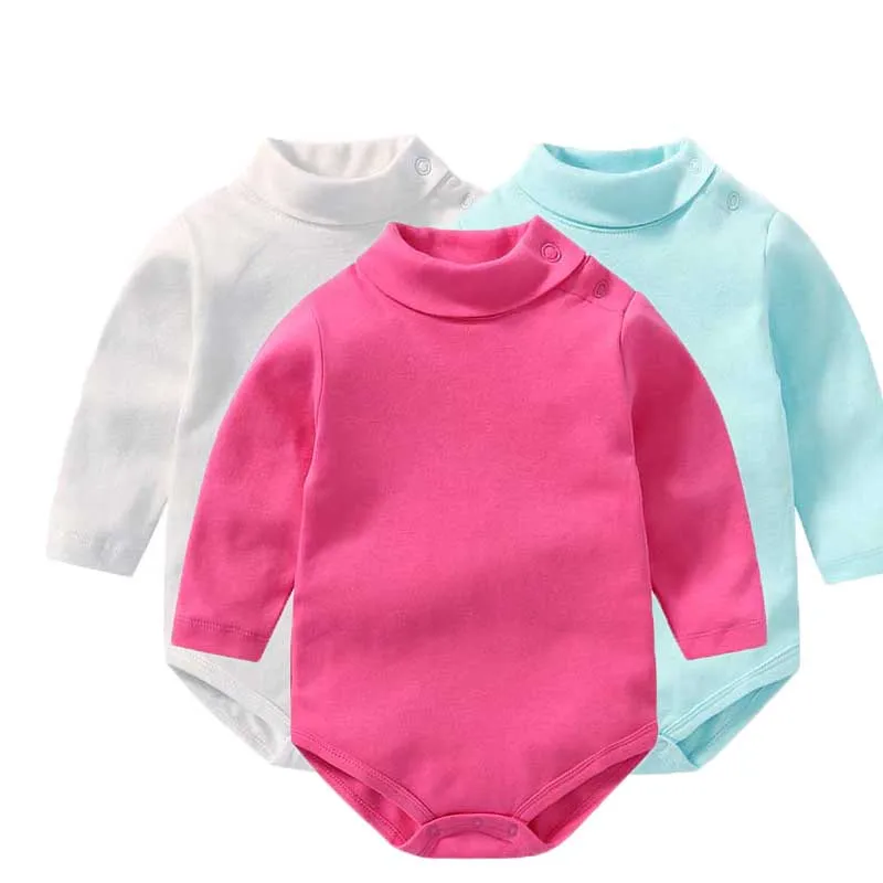 Winter Baby Boy Bodysuits Turtleneck Solid Bodysuit for Toddlers Long Sleeve Cotton Costume Newborn Twin Baby Clothing Jumpsuit