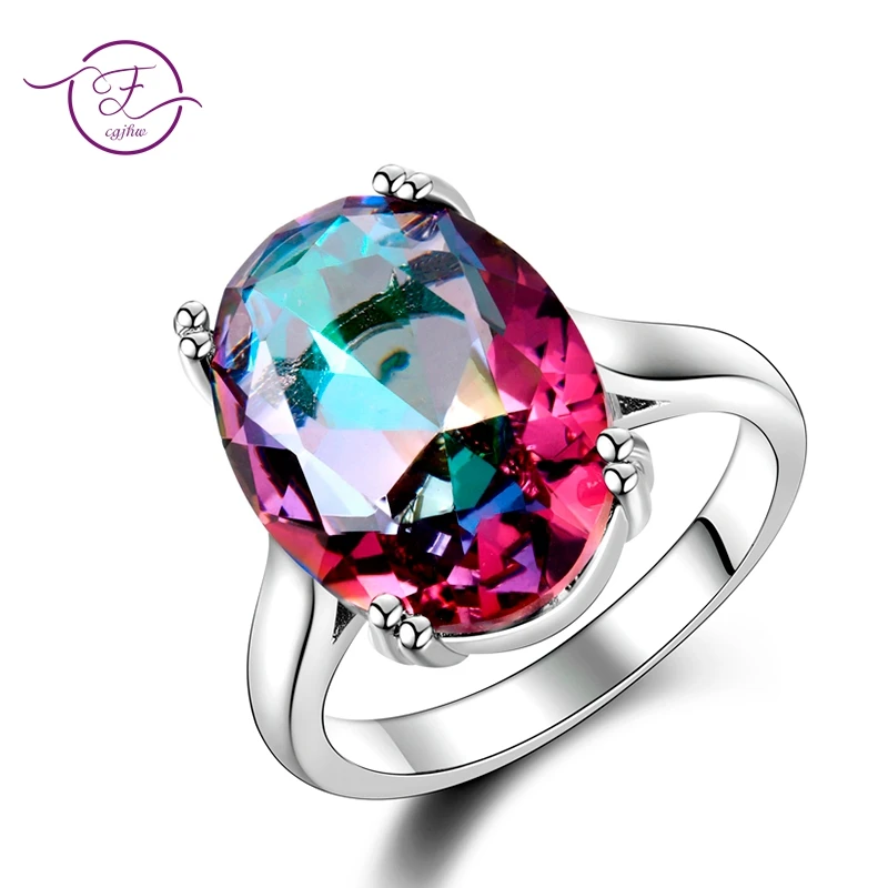 Moda damska biżuteria S925 srebrny pierścionek mistyczny ogień tęczowy topaz pierścionki promocja elegancka biżuteria ślubna anillos Party prezent