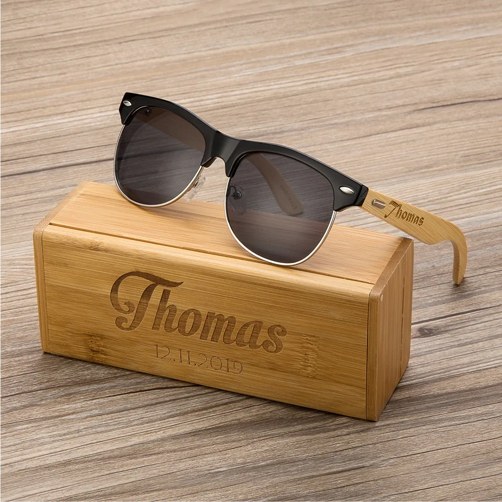 Custom wedding Bachelorette groomsman groom bamboo Wood Wooden Engraved Unisex Sunglasses, Mens Sunglasses, Mens birthday Gifts