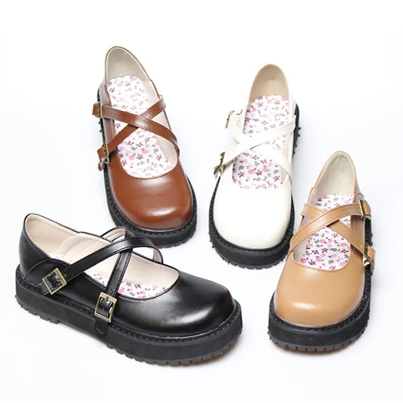 

LoveLive Japanese Student Lolita Shoes College Girl Shoes JK Commuter Uniform Shoes PU Leather Shoes