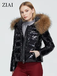 ZIAI 2021 Women coat  Shiny fabric big fur collar hotsale winter female Jacket  fashion style lady coat factory quality ZR-7267