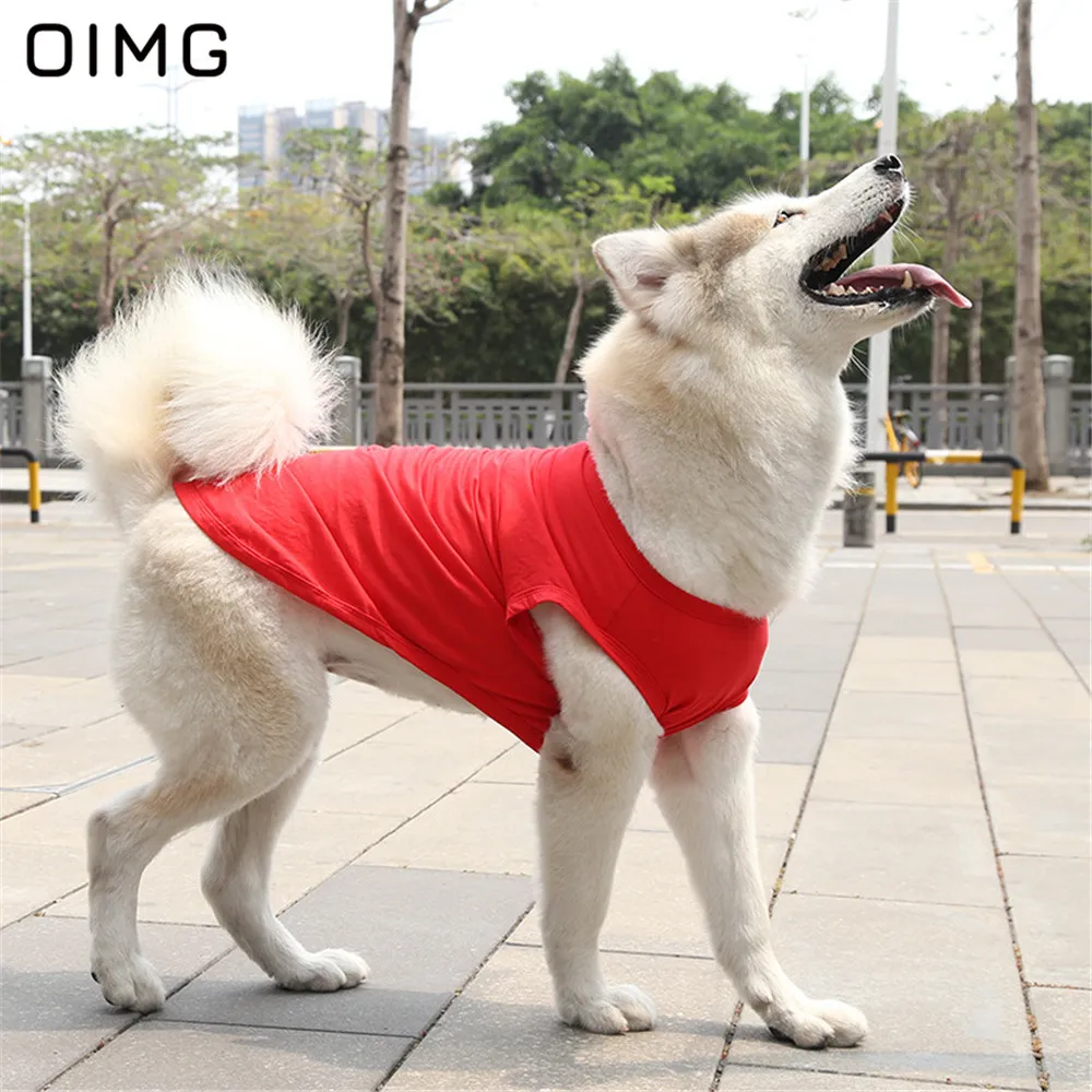 OIMG Solid Color Dog T-shirts Golden Retriever Labrador French Bulldog Sleeveless Cotton Pet Shirts For Medium Large Dog Clothes