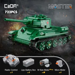 Cada 727Pcs Remote Control Military T34 Medium Tank Building Blocks Compatible City RC Army Bricks Toys Boy