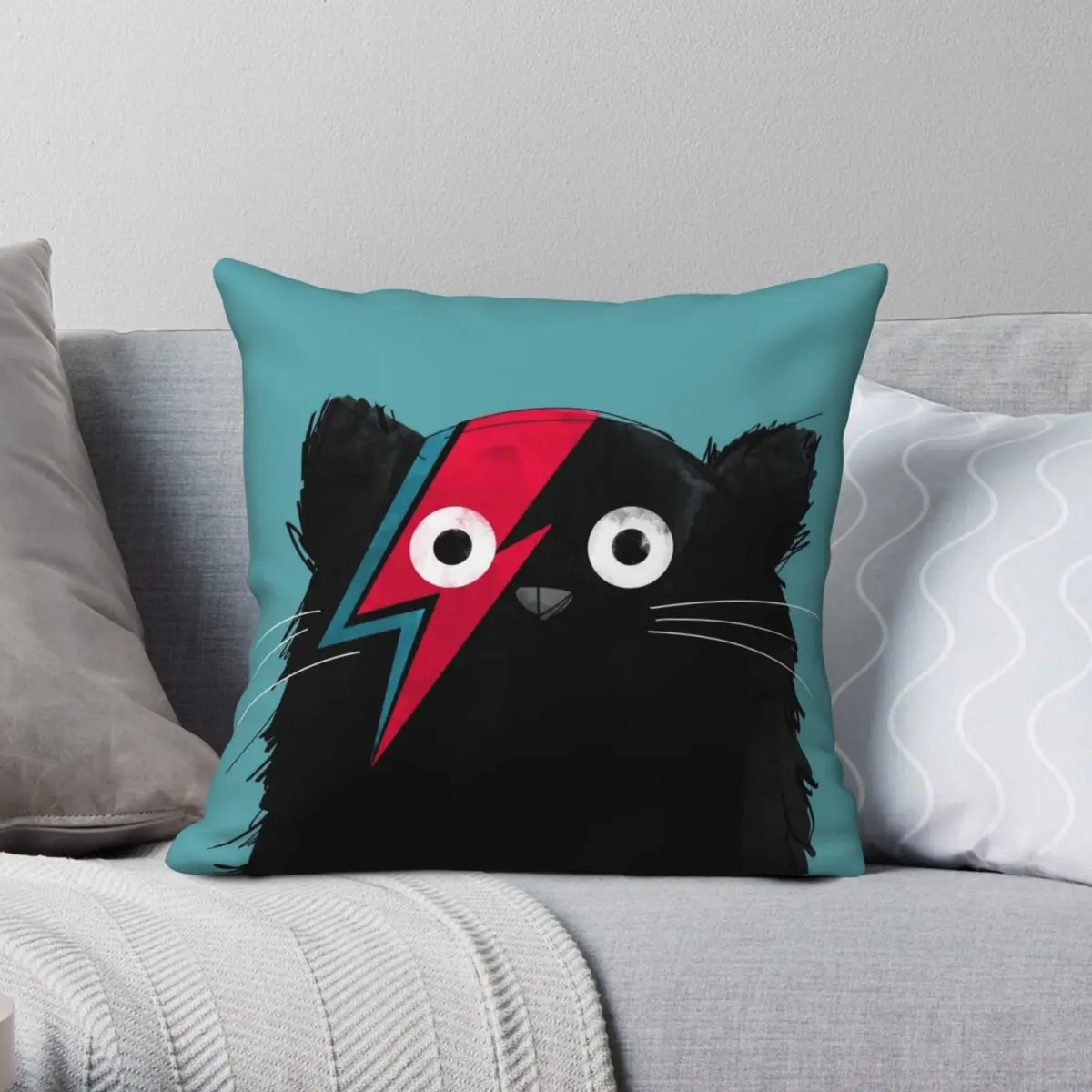 Cat Bowie Pillowcase Polyester Linen Velvet Pattern Zip Decor Car Cushion Cover