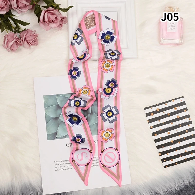 Flower Print Luxury Brand Scarf Women Silk Scarf Bag Skinny Scarves Design Foulard Neckerchief Headband For Ladies B78