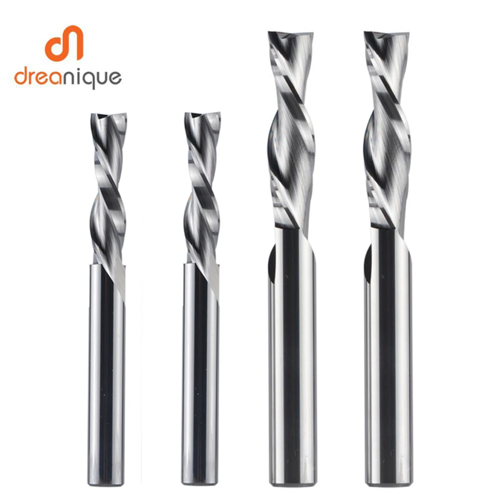 Dreanique 1 st Vhm Frees 3.175 4 6 8mm 2 Fluit Spiraal Router Bit Carbide Frees Hout MDF Down cut