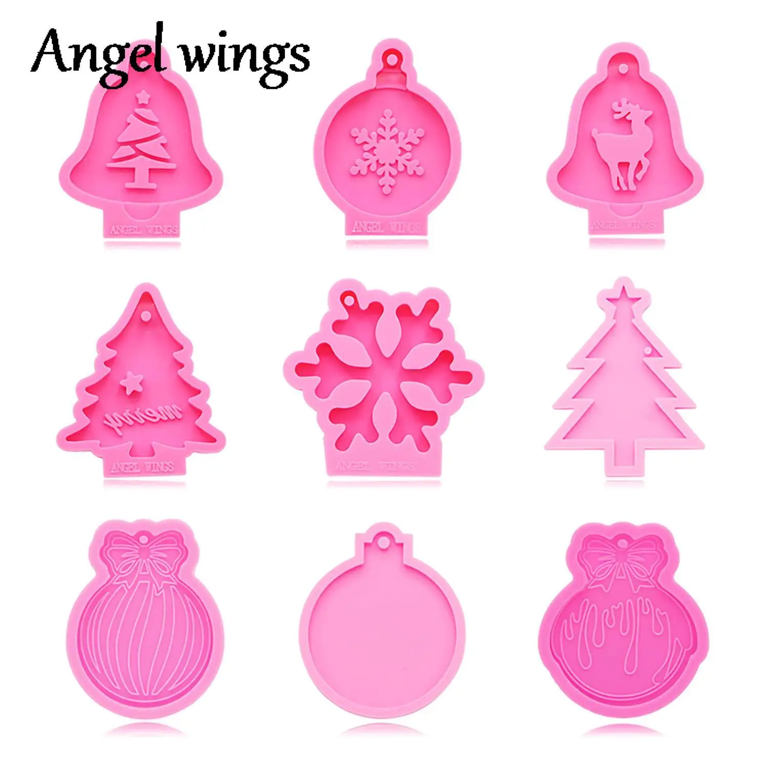 DY0132 Glossy Christmas Tree/Bell/Snowflake Silicone Keychain Molds, Make Crafts with Epoxy DIY Handmade charms Resin art Mold