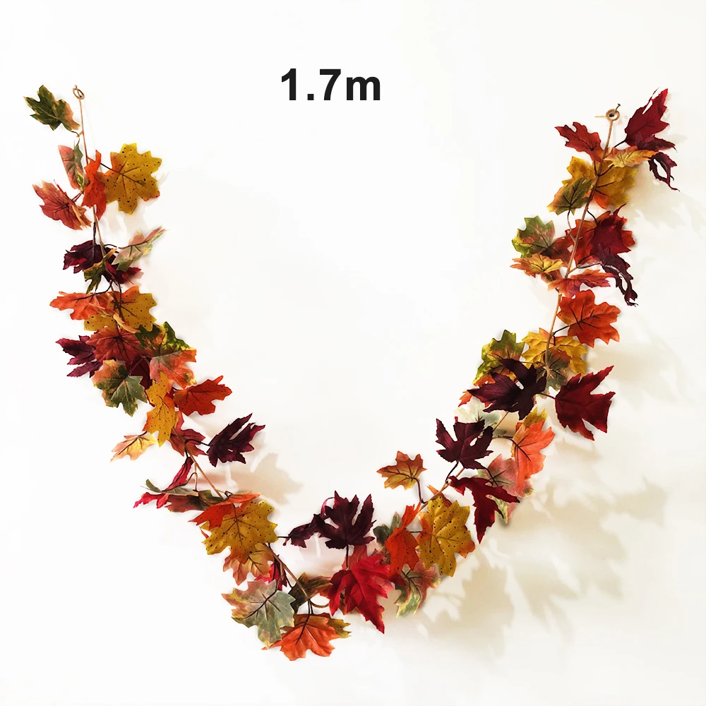 With/ Without LED Fall Maple Leaves Fairy String Light Autumn Leaf Garland Decor Xmas 1.7cm