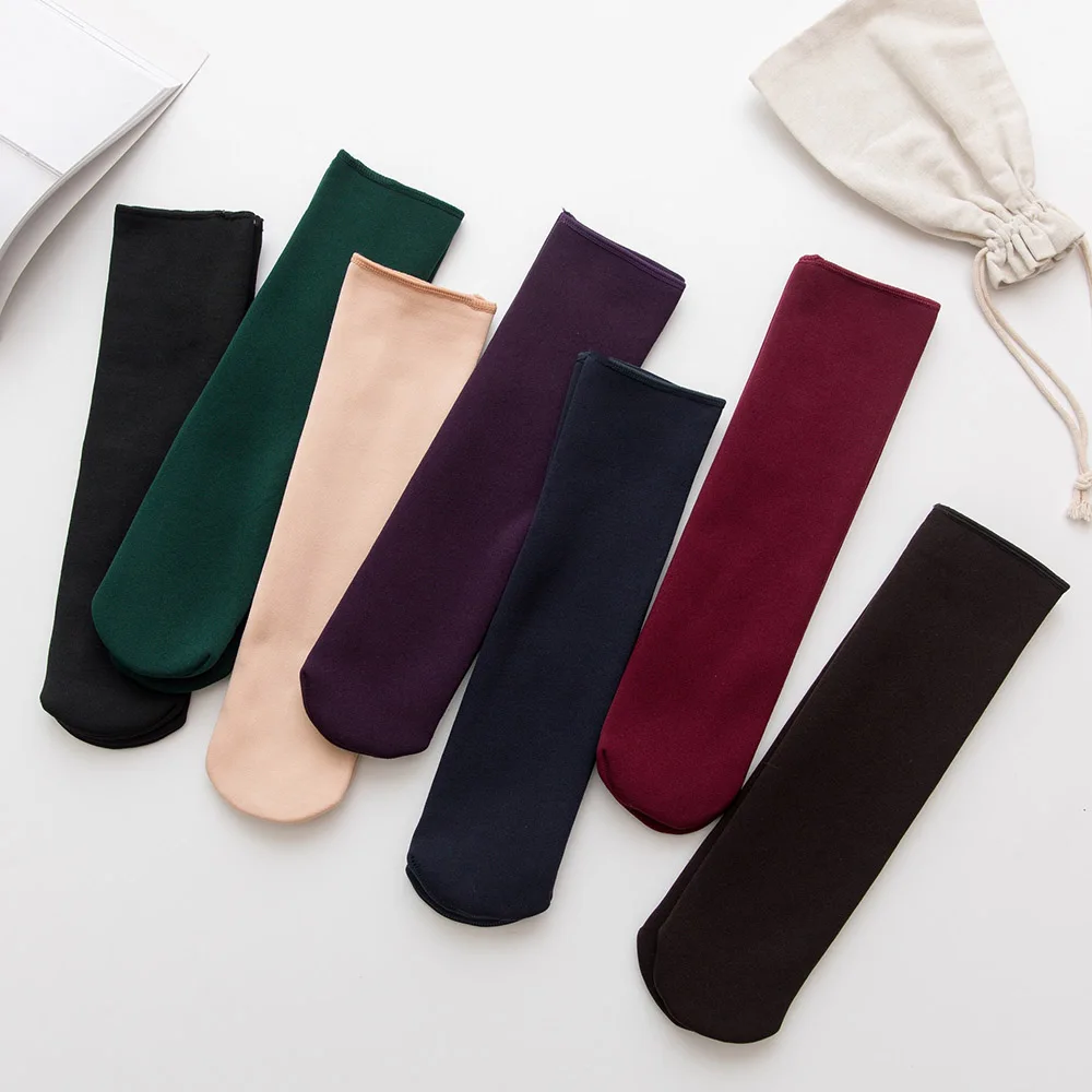 Casual Women Winter Warmer girlsThicken Velvet Soft Socks polyester plush Snow Winter Socks Elastic Thermal Solid Socks black