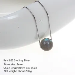 Buyee 925 Sterling Siver Bead Stone Pendant Chain Natural Moonlight Stone Necklace for Women Fashion Party Fine Jewelry Chain