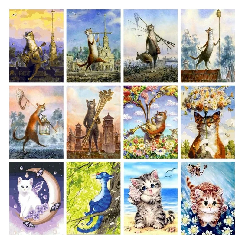 Gatyztory 60×75cm Coloring By Numbers Cat Animal Picture Drawing On Canvas DIY Paintings Acrylic Paints Set Wall Art Home Decor