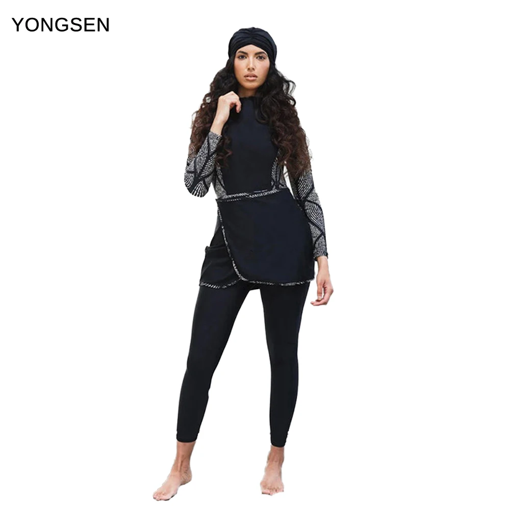 

YONGSEN 2022 Women Modest Patchwork Long Sleeve Sports Islamic New Burkinis Muslim Swimwear Turkey Surfing Swimsuit 3pcs