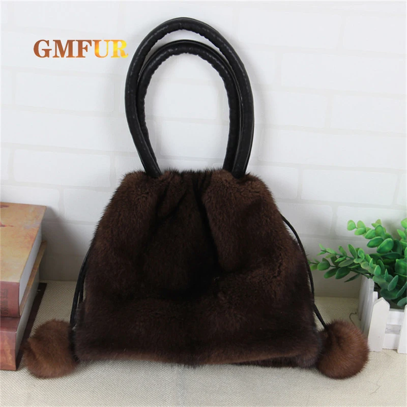 สุภาพสตรี Mink Fur Bag ย้อนยุคกระเป๋าถือคุณภาพสูง Fur หนึ่งไหล่กระเป๋าสตางค์กระเป๋าสตางค์กระเป๋าถือผู้หญิง