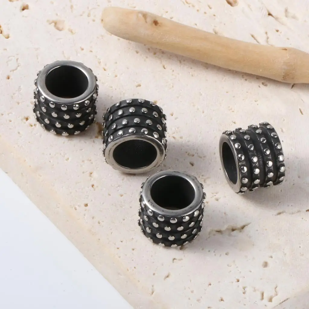 2 PCs Stainless Steel Beads Cylinder Gunmetal Dot Beads for Man DIY Fashion Jewelry Making 12mm x 9mm, Hole: Approx 8mm