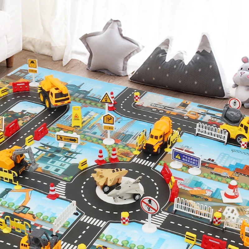 Tapis de jeu Cartoon Traffic Lea pour enfants, tapis de route, jouets d'intérieur pour petits garçons et filles, Playvirus, bébés jouant des polymères