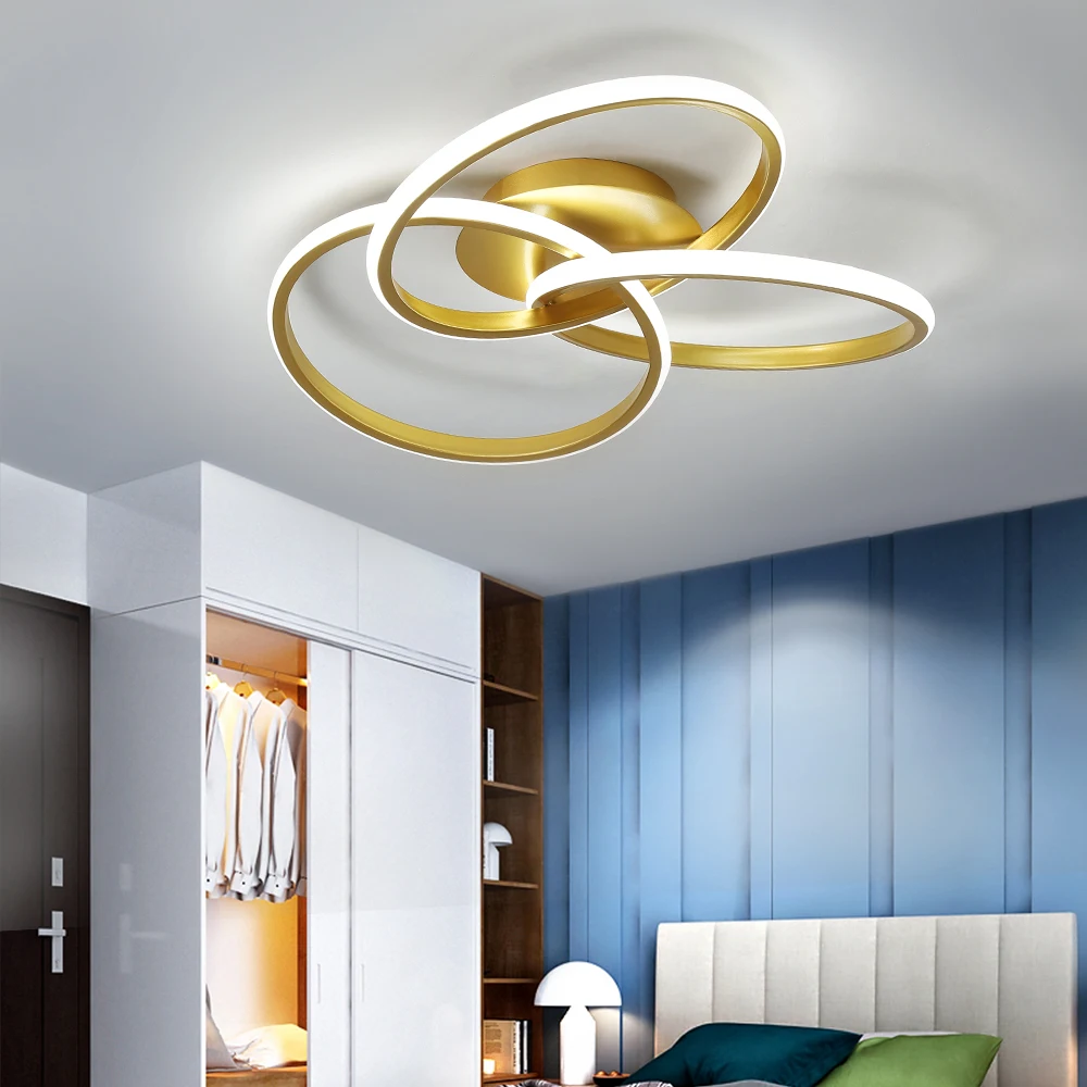 

Modern LED Round Ring Chandelier Lighting Gold Black Dimmable Ceiling Light with Remote Metal Lamp for Bedroom Living Room Loft