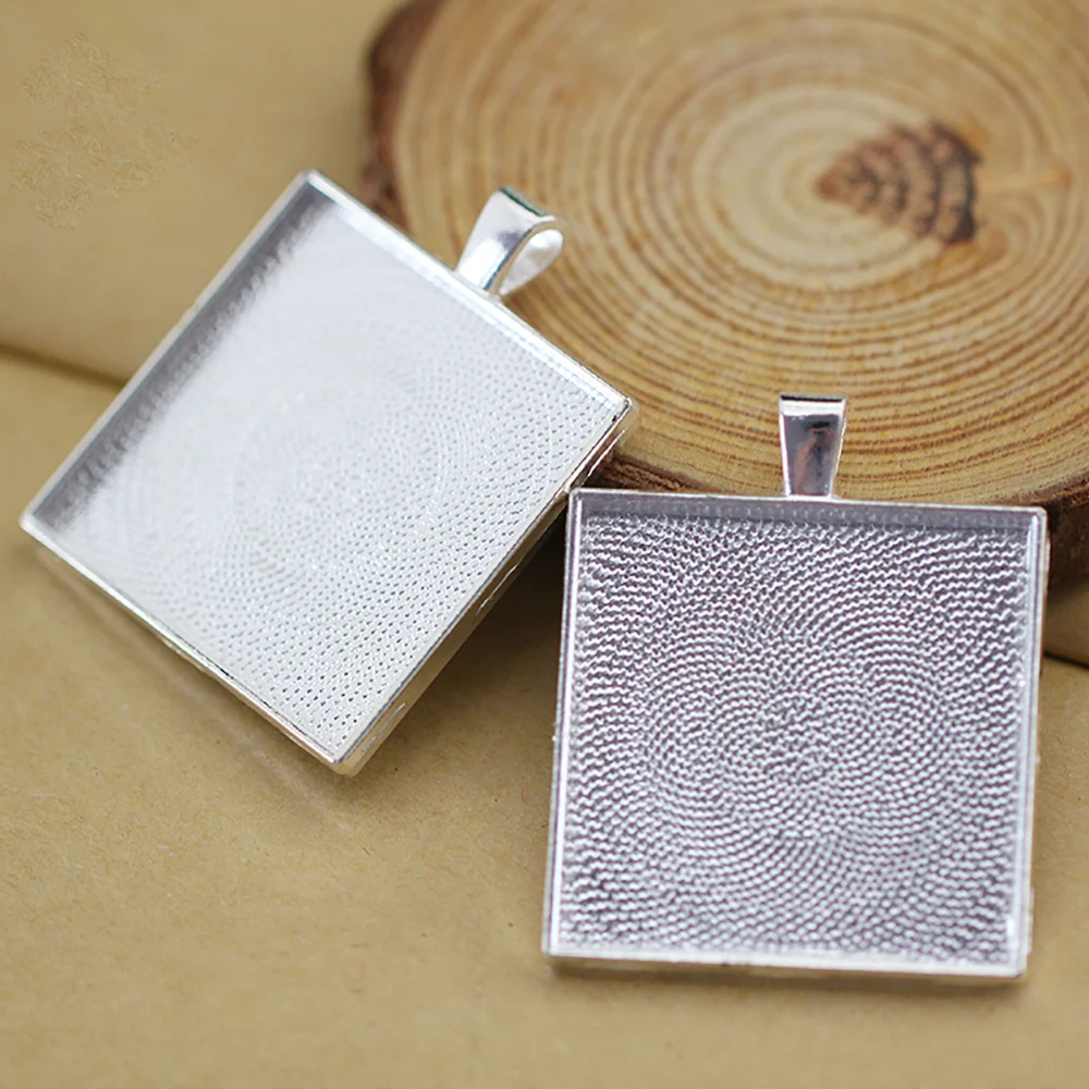 

35mm Square Pendant Trays Setting Cabochons Blank Base DIY Jewelry Making Accessories Fit Glass Cabochons Domed