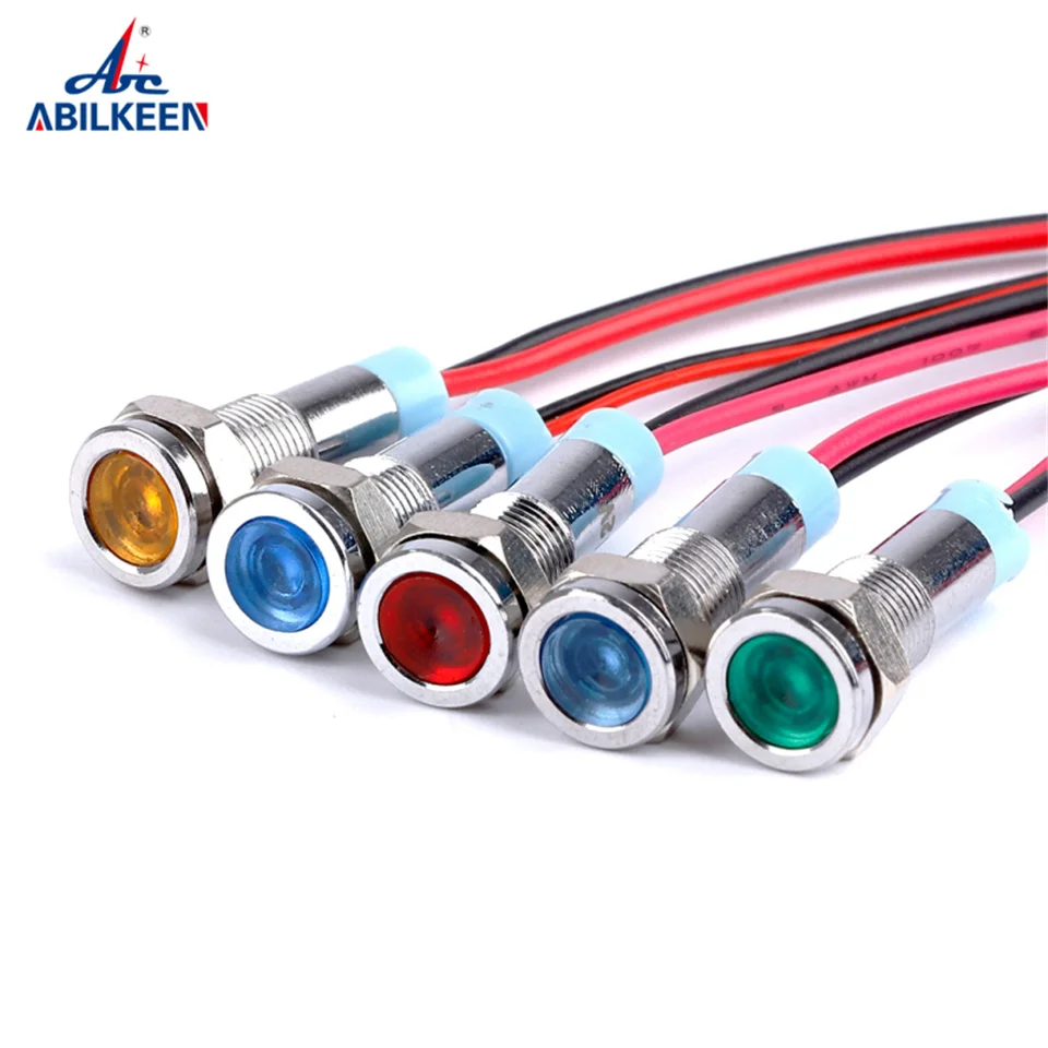

20 шт./лот ABILKEEN 6 мм миниатюрный светодиодный индикатор AC/DC 3/6/12/24/110/220В, промышленный металлический сигнальный светильник с кабелем 150 мм