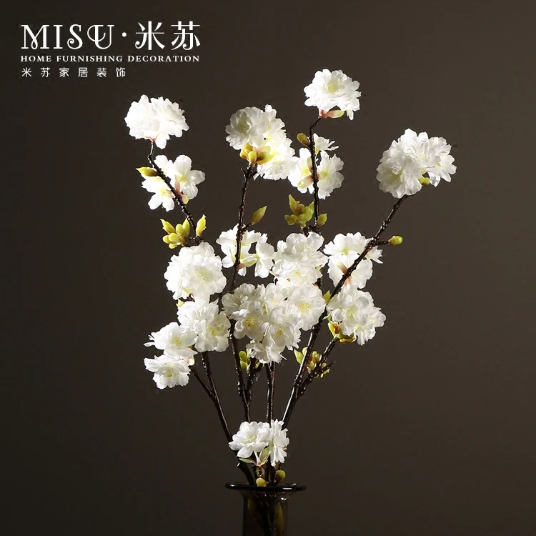 Simulation cherry branch false white silk flower indoor living room decoration flower dry flower floor arrangement shooting