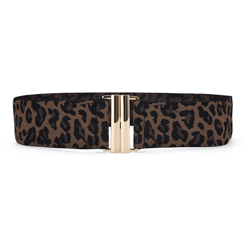 Belt for Women\'s Leopard Print Elastic Loose Waist Seal Jacket Dress Canvas Black Belt Girls Glod Buckle Cinturon Gotico