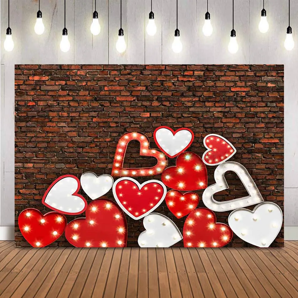 

Valentine's Day Backdrop for Photography Brick Wall Glitter Love Heart Background for Photo Studio Newborn Baby Photo Booth Prop