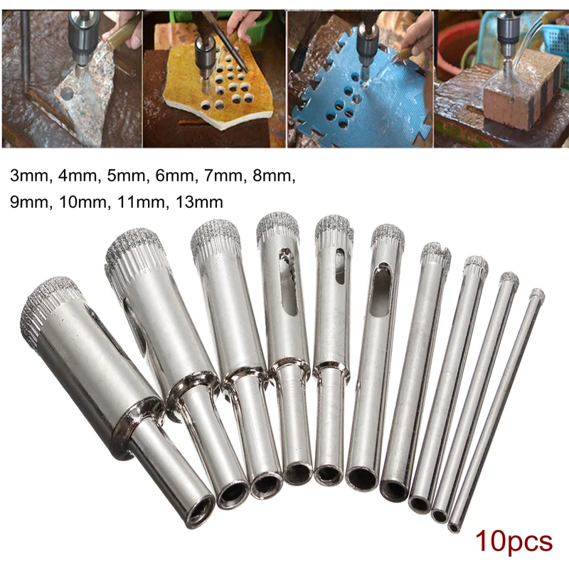 XNEMON 10pcs/set Diamond Hole Saw 3mm-13mm Tile Ceramic Porcelain Glass Marble Drill Bits 3 4 5 6 7 8 9 10 11 13mm