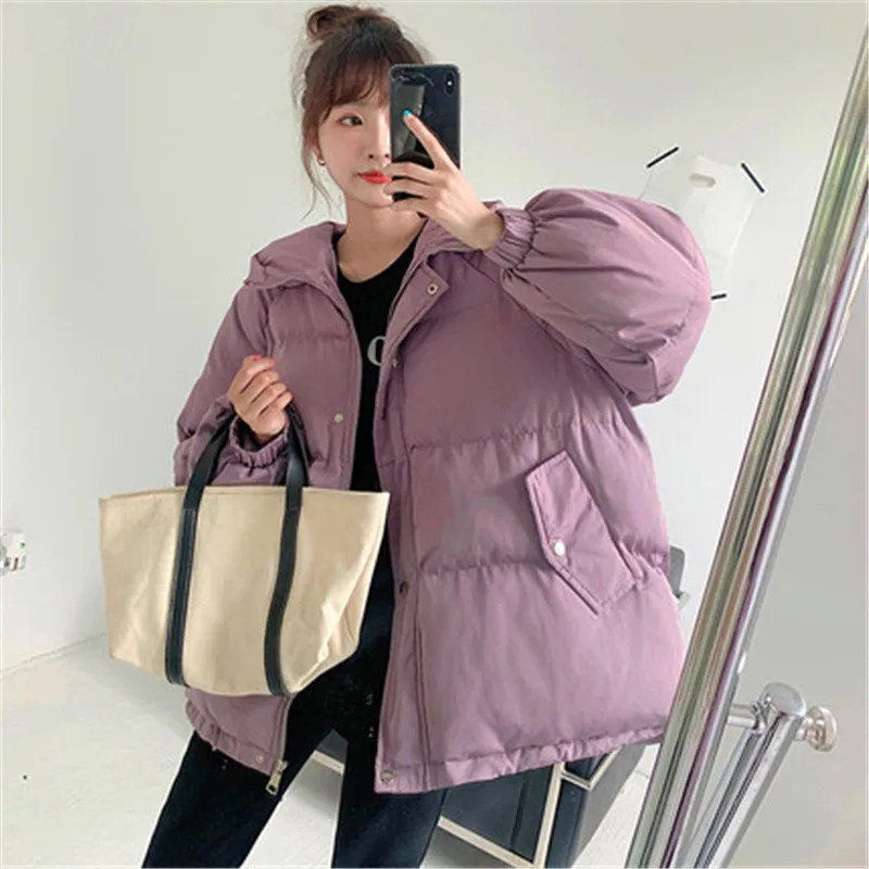 

Women Cotton-padded Jacket Hooded Women Korean Style Loose Bread service Short winter Coat Thick Winter Parker Jacket Women A678