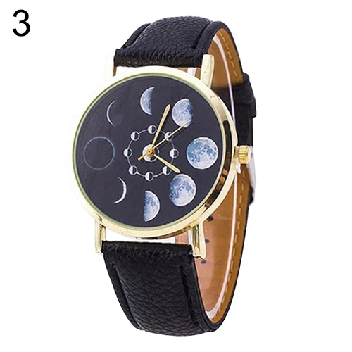 Unisex Moon Phase Astronomy Space Watch Faux Leather Band Quartz Wrist Watch New Ladies Dress Watches Gift Luxury